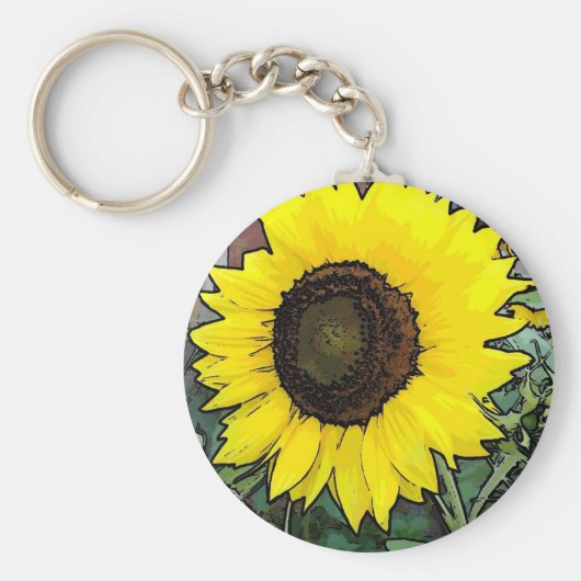 Grote - gele zonnebloem sleutelhanger (Voorkant)