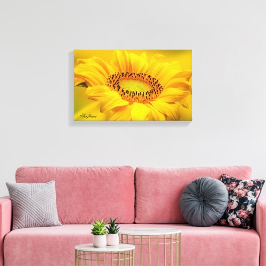 Grote gele zonnebloem stretched canvas print (Insitu (Woonkamer))