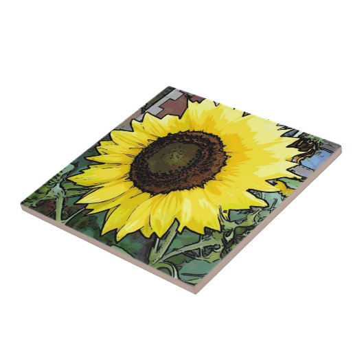 Grote - gele zonnebloem tegeltje (Zijkant)