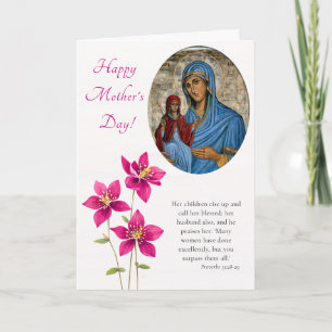 Grote Gelukkige Roze Bloemen Orthodox Moederdag Kaart