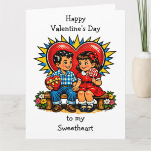 Grote Gelukkige Valentijnsdag Retro Pop Art Vintag Kaart