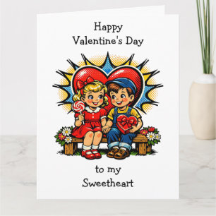 Grote Gelukkige Valentijnsdag Retro Pop Art Vintag Kaart
