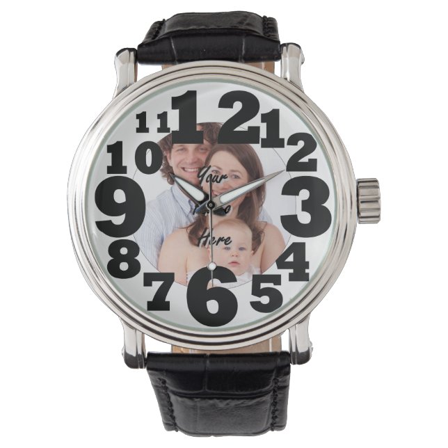 Grote genummerde gepersonaliseerde foto horloge (Voorkant)