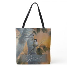 Grote gezegende Chickadee tas (originele kunst)