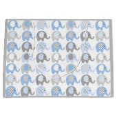 Grote Gift Bag - Blauwe en grijze Olifanten Groot Cadeauzakje (Voorkant)