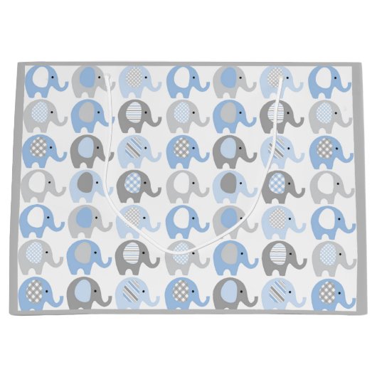 Grote Gift Bag - Blauwe en grijze Olifanten Groot Cadeauzakje (Voorkant)