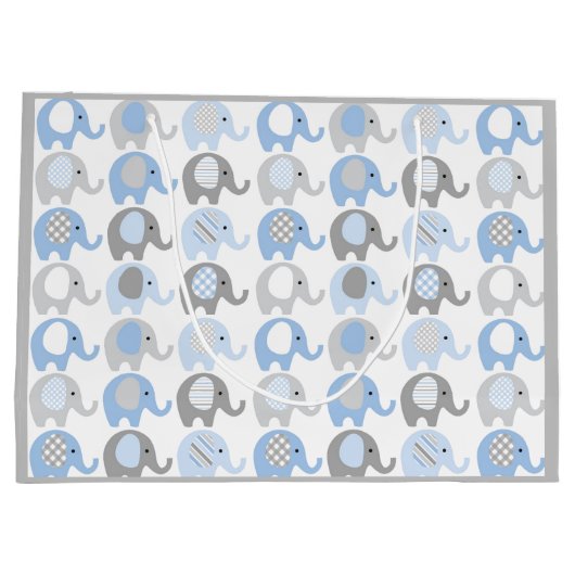 Grote Gift Bag - Blauwe en grijze Olifanten Groot Cadeauzakje (Achterkant)
