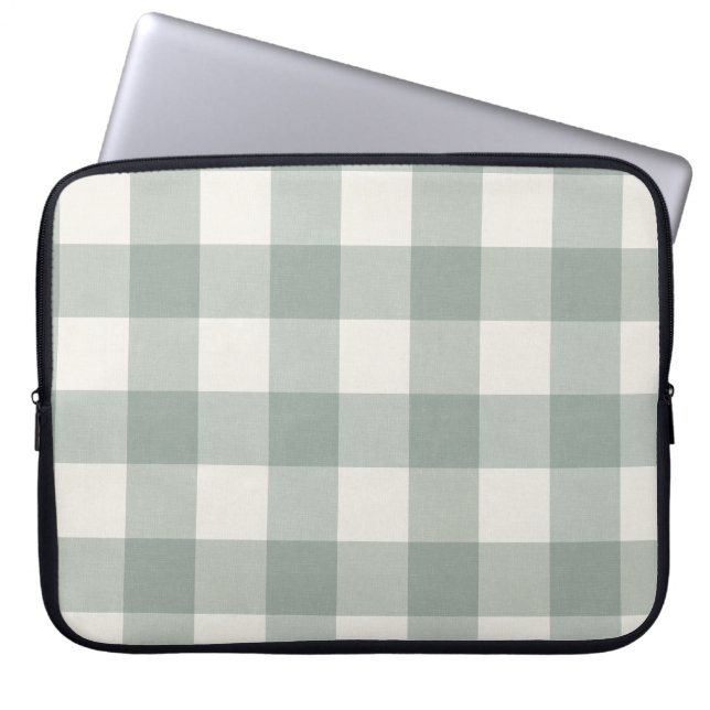 Grote gingham cheques plaid licht salie groen laptop sleeve (Voorkant)