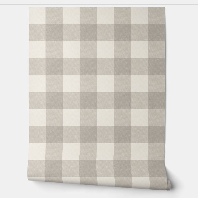 Grote gingham controles plaid neutraal beige behang (Afrollen)