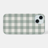 Grote gingham ruiten lichte saliegroen iPhone 15 case (Achterkant horizontaal)