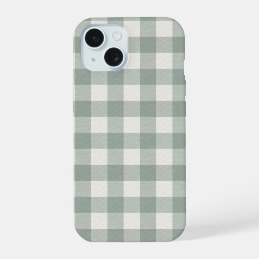 Grote gingham ruiten lichte saliegroen iPhone 15 case (Achterkant)