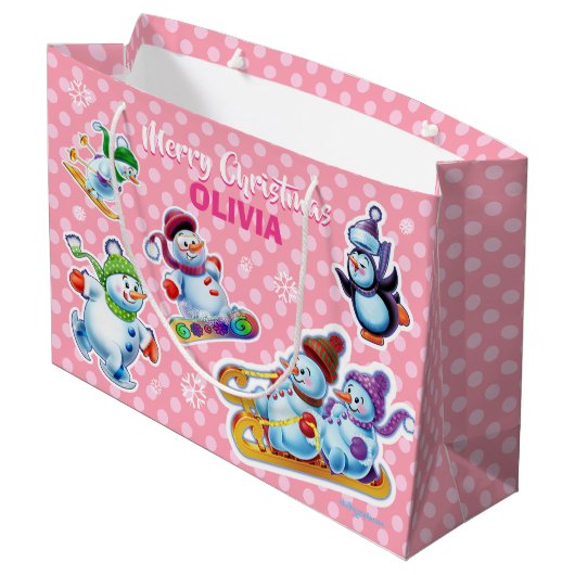 Grote glanzende geschenktas Winter Wonderland Snow Groot Cadeauzakje (Achterkant Gekanteld)