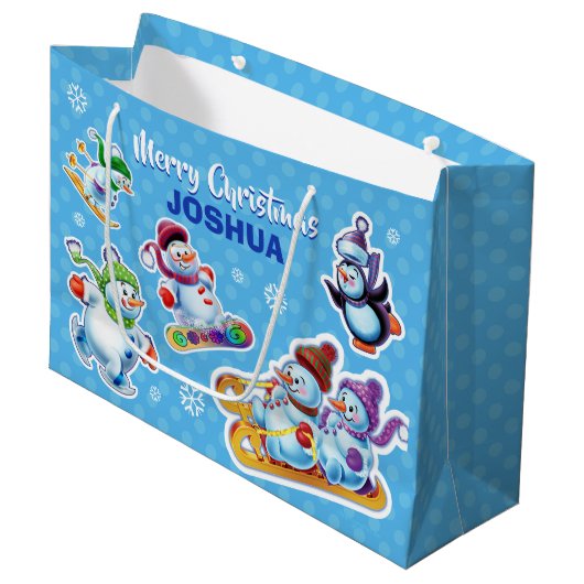 Grote glanzende geschenktas Winter Wonderland Snow Groot Cadeauzakje (Voorkant Gekanteld)