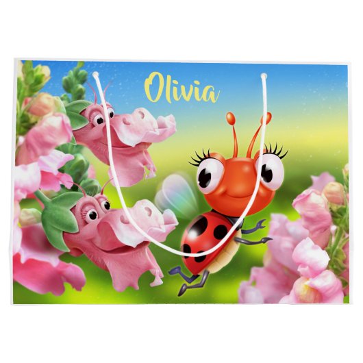 Grote glanzende geschenkzak Lieveheersbeestje & vr Large Cadeautasje (Achterkant)