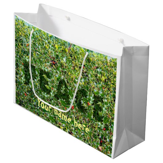 Grote glanzende geschenkzak stekelig Peace Holly Large Cadeautasje (Voorkant Gekanteld)