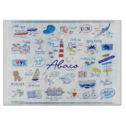 Grote glazen snijplank - "ABC's of Hope Town" (Voorkant)