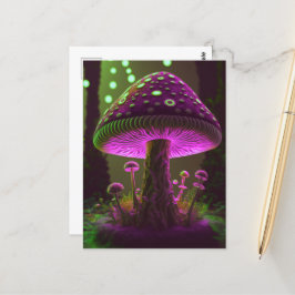 Grote Glowy Mushroom - Groen & Fuchsia Briefkaart