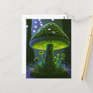 Grote Glowy Mushroom - Groen & Indigo Briefkaart