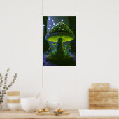 Grote Glowy Mushroom - Groen & Indigo Poster (Keuken)