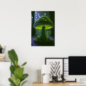 Grote Glowy Mushroom - Groen & Indigo Poster (Thuiskantoor)