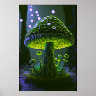 Grote Glowy Mushroom - Groen & Indigo Poster