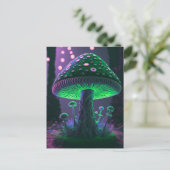 Grote Glowy Mushroom - Groen & Roze Briefkaart (Staand voorkant)