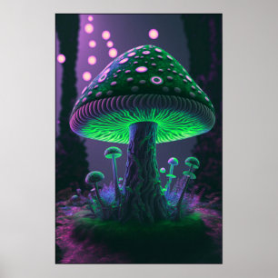 Grote Glowy Mushroom - Groen & Roze Poster