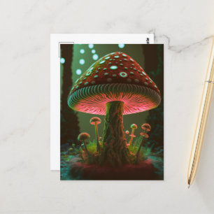 Grote Glowy Mushroom - Groen & Sinaasappel Briefkaart