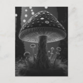 Grote Glowy Mushroom - Zwart & Wit Briefkaart (Voorkant)