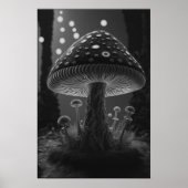 Grote Glowy Mushroom - Zwart & Wit Poster (Voorkant)