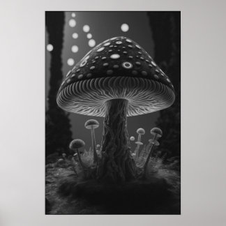 Grote Glowy Mushroom - Zwart & Wit Poster
