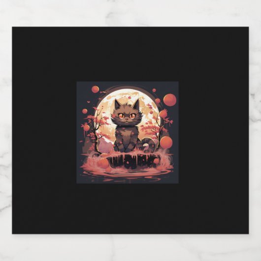 Grote golf en Sakura_ Halloween zwarte kat kunst Sparkling Wijnetiket (Enkel label)