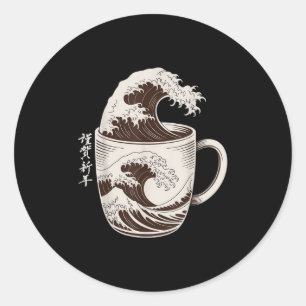 Grote golf koffiesplash Japanse kunst Mok Caffe Ronde Sticker