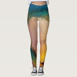 Grote golf met zonsondergang en abstracte wervelin leggings