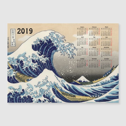 Grote golf off Kanagawa 2019 kalender magnetische  (Voorkant)