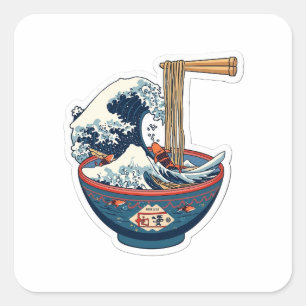 Grote Golf Ramen Kom Japanse Esthetiek 3D Kunst St Vierkante Sticker
