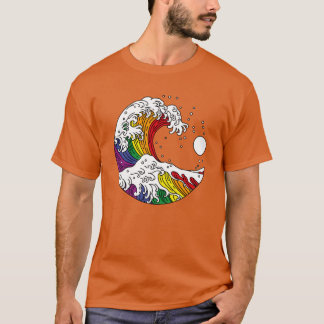 Grote Golf van Kanagawa LGBTQ Pride Regenboogvlag T-shirt