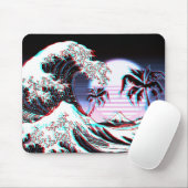 Grote golf van Kanagawa Vaporwave  Retro Muismat (Met muis)