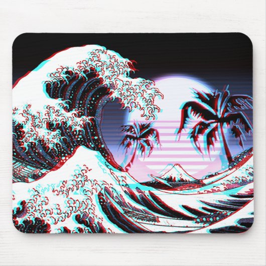 Grote golf van Kanagawa Vaporwave  Retro Muismat (Voorkant)