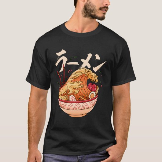 Grote golf van Ramen Japan Tsunami noedel soep kun T-shirt (Voorkant)