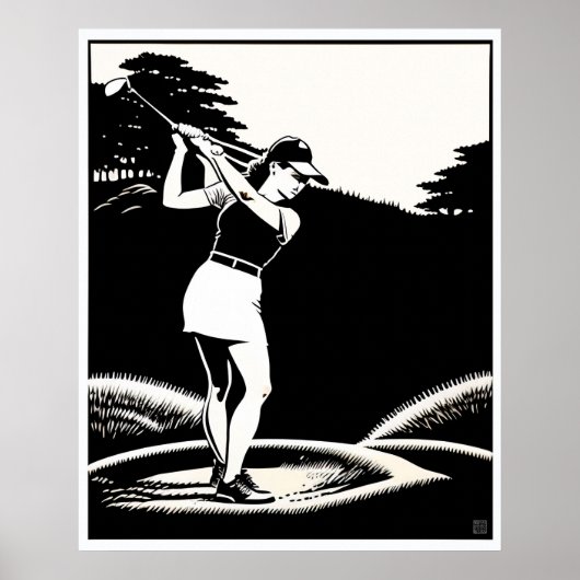 Grote Golfer Woodblock print (Voorkant)