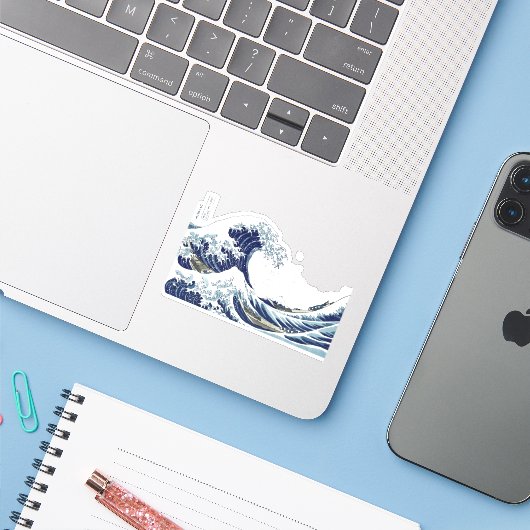  grote golven door Hokusai Sticker (Laptop met iPhone)