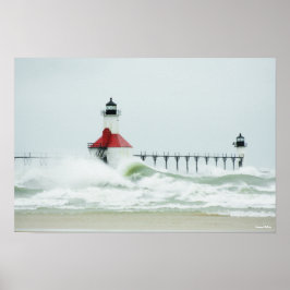 Grote golven op het Poster van het meer van Michig