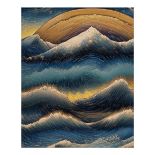 Grote golven van kanagawa vintage schilderij, golf perfect poster