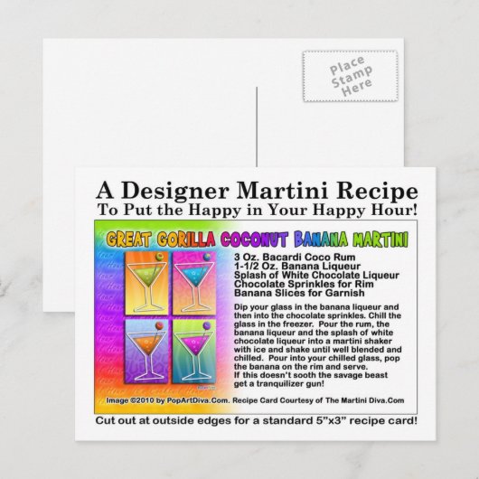 Grote Gorilla Kokosnoot Banaan Martini Recept Post Briefkaart (Voorkant / Achterkant)