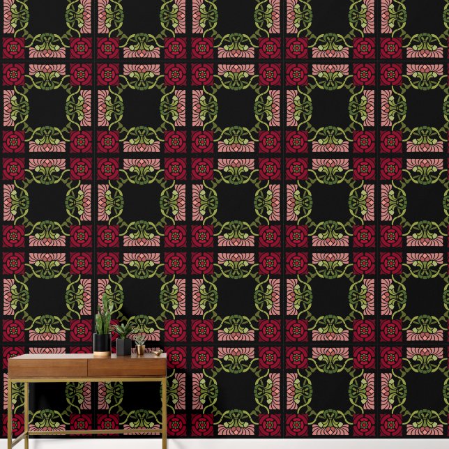 Grote Gothic Art Nouveau Roos en Dahlia Red Behang (Hal)