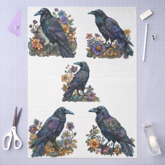 Grote Gotische Bloemen Zwarte Ravens Decoupage Tissuepapier (Craft)