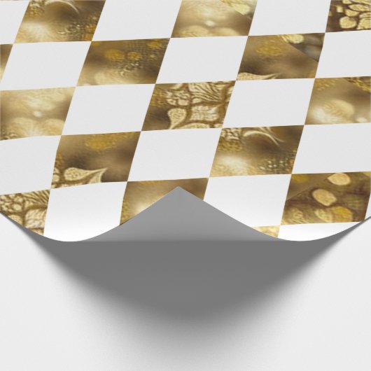 Grote gouden en witte diamant Harlequin Cadeaupapier (Hoek)