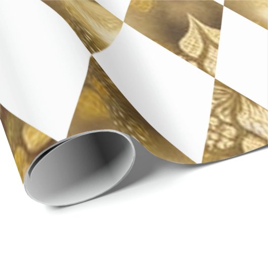 Grote gouden en witte diamant Harlequin Cadeaupapier (Rol Hoek)