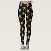 Grote gouden kerststerren op zwart leggings (Voorkant)